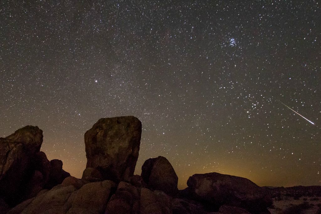 Perseid Meteor and Mojave Desert Boulders